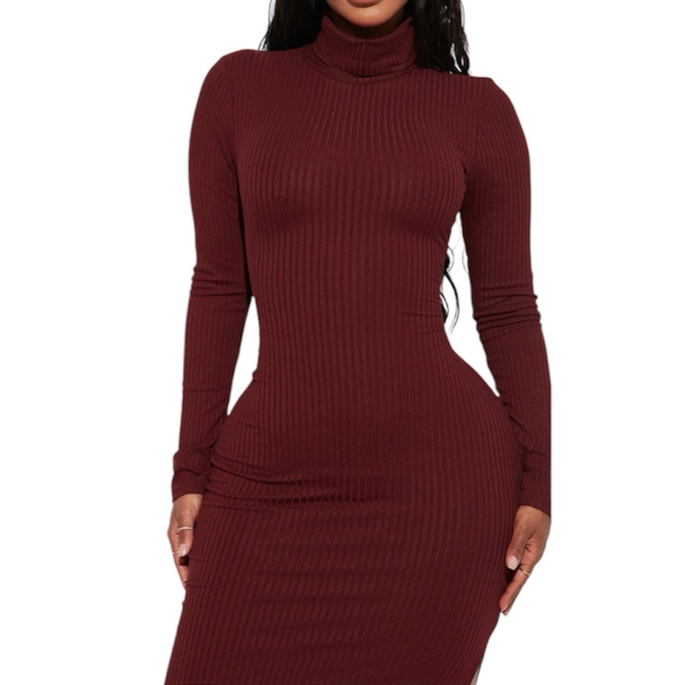 ♥️ Turtleneck Ribbed Maxi Dress - Picture 3 of 11